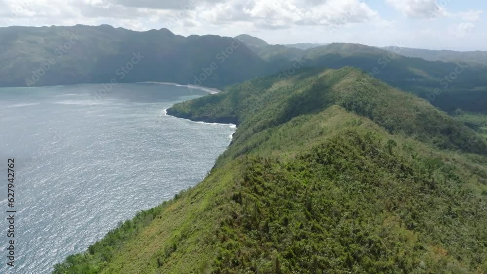 Aerial forward shot of the headland and fertile bay of Loma Papa Gorda in Samana, Dominican Republic Aerial forward shot of the headland and fertile bay of Loma Papa Gorda in Samana, Dominican Republic