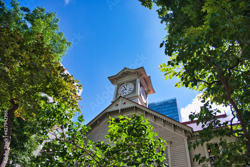 A view of Sapporo Clock Tower in Sapporo, Hokkaido, Japan.
