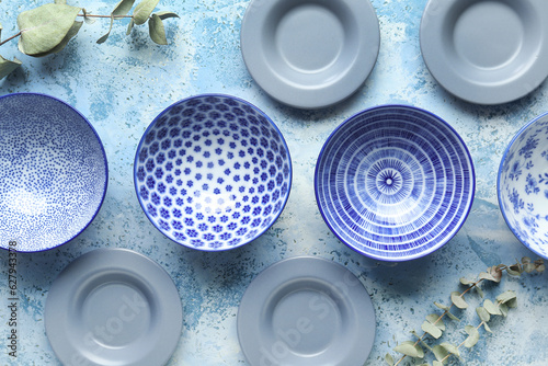 Set of different plates and...