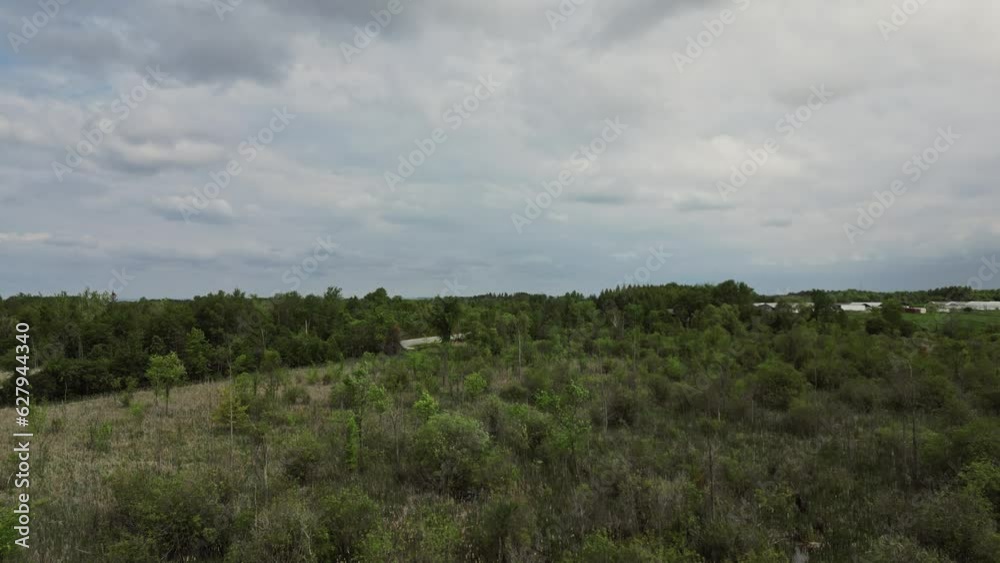 Rural Landscape And Forest Under Cloudy Sky - drone shot Rural Landscape And Forest Under Cloudy Sky - drone shot