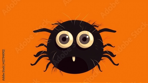 Spider monster silhouette. Cute kawaii cartoon funny character. Baby kids collection. Happy Halloween. Flat design. Orange and black background. Generative AI