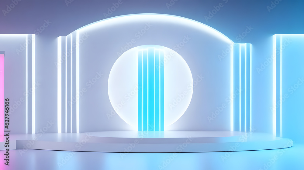 モダンな表彰台、ネオンのバックライト、未来的な背景|modern podium. Neon backlight. Futuristic background.Generative AI モダンな表彰台、ネオンのバックライト、未来的な背景|modern podium. Neon backlight. Futuristic background.Generative AI