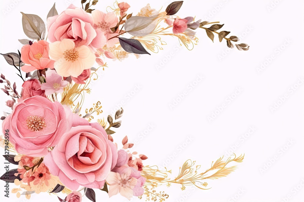 Floral frame. Elegant white background for wedding card. Vintage romantic border for decoration