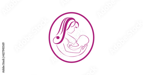 Breastfeeding logo design vector. Illustration of a mother holding her baby while breastfeeding. Great for the World Breastfeeding Week celebration