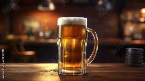Glass mug of light cold fresh beer. AI generated