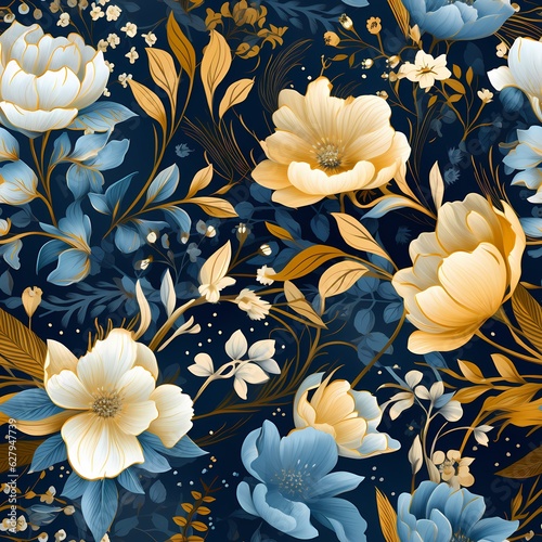 floral wallpaper blue and yellow floral pattern