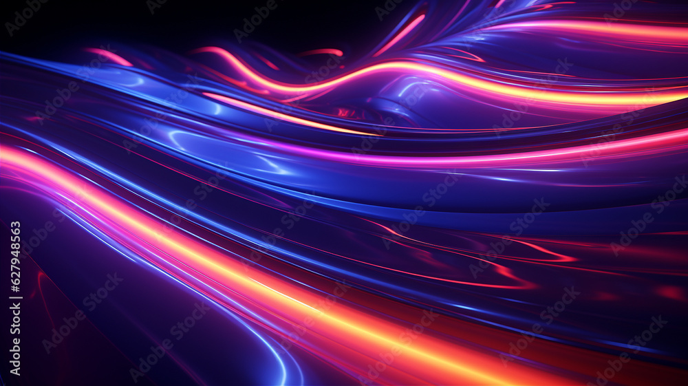 Abstract futuristic neon background with glowing waves. Generative AI