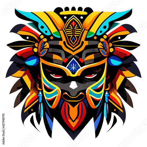 Vector illustration of a colorful tribal mask isolated on a white background.