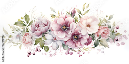 pink watercolour floral bouquet of flowers on white background for wedding stationary invitations, greetings, wallpapers, fashion, prints