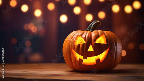 Halloween pumpkin background with copy space. AI © NadiaArts