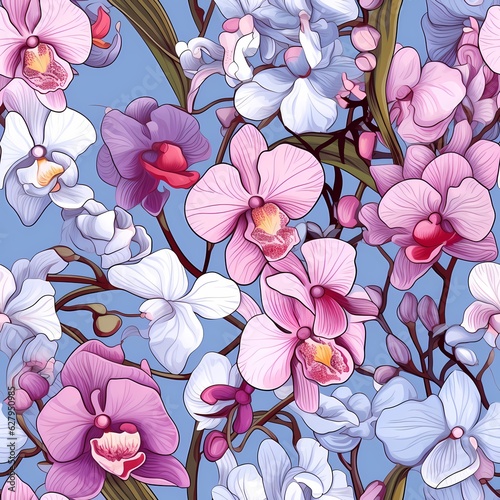 orchids bouquet seamless pattern 