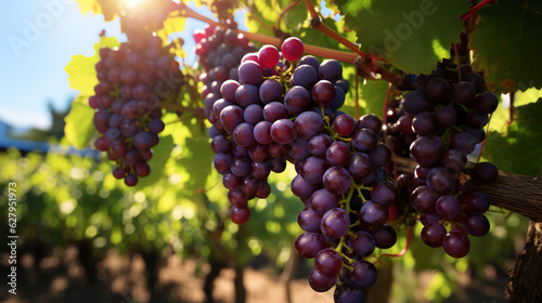 Grape tree with fresh grapes. Ripe grapes in Orchard ready for harvesting,