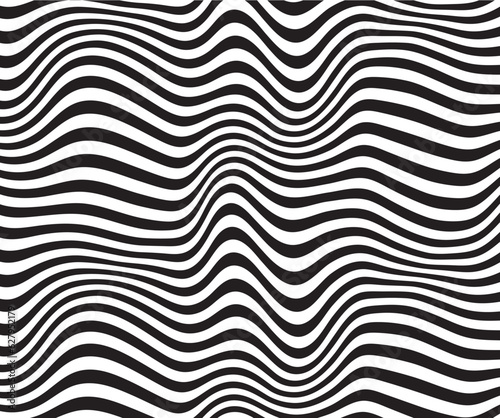 Vector seamless pattern with curve stripe. Black and white stripes as abstract waves for a textured pattern on the background. 