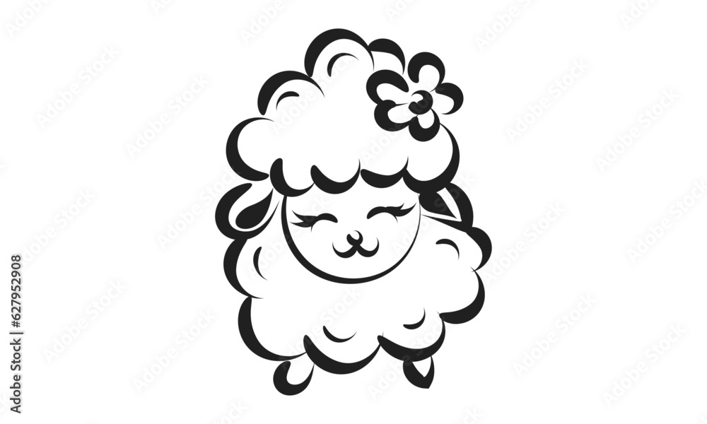 Beautiful cute sheep Line Art. Christian Symbol design for print or use as poster, card, flyer, sticker, tattoo or T Shirt Beautiful cute sheep Line Art. Christian Symbol design for print or use as poster, card, flyer, sticker, tattoo or T Shirt