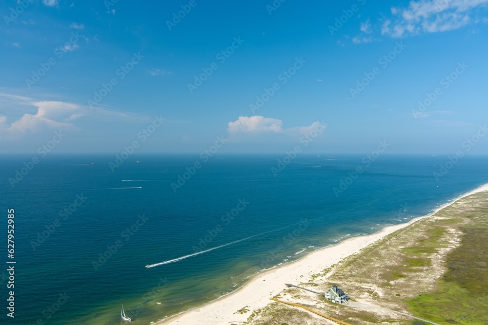 Aerial view of the beach at Fort Morgan, Alabama