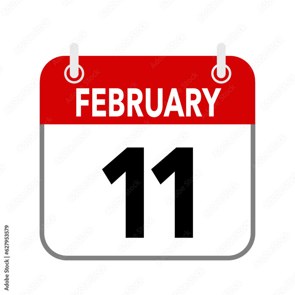 11 February, calendar date icon on white background. 11 February, calendar date icon on white background.