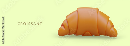 3D croissant. Twisted bun with filling. Color illustration, baking advertisement. Frozen semi finished, dough products. Vector concept, place for announcement, contacts, promotional offer