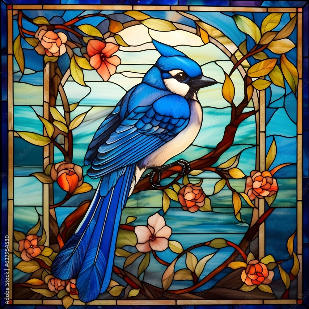 stained window with bird stained window with bird