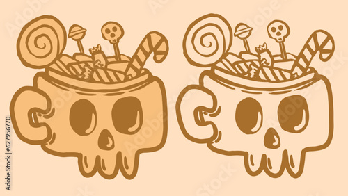 illustration of a skull cup filled with some candies
