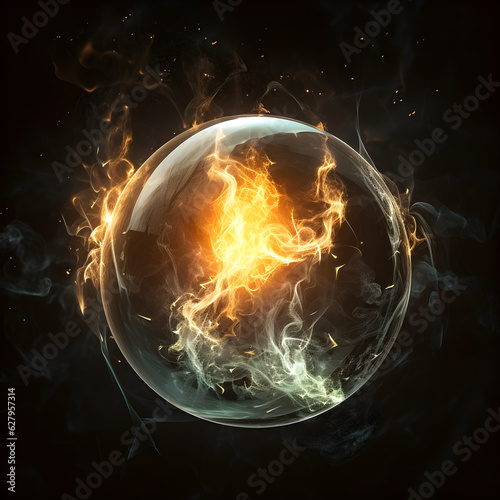 fiery crystal ball isolated on black background