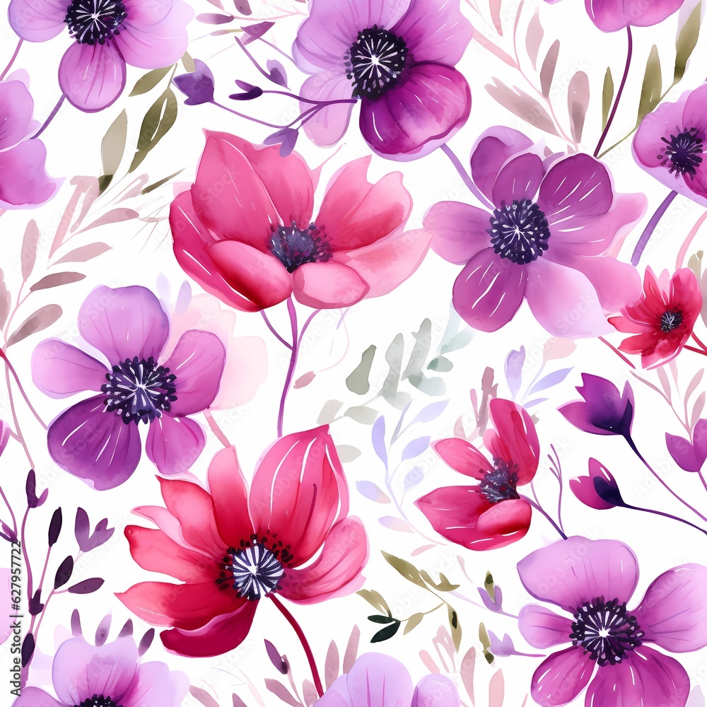 watercolor flower pattern in the style of light violet