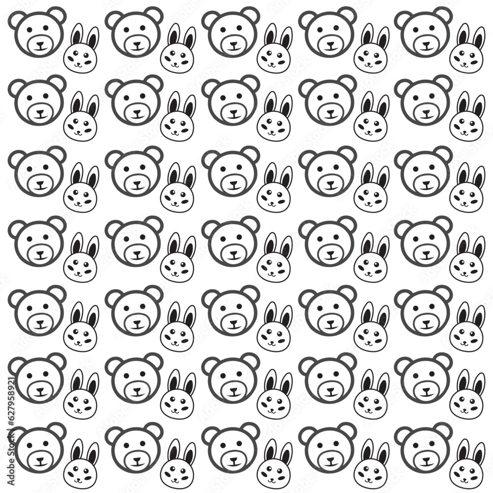 Seamless pattern with cute cartoon bear and bunny faces. Vector illustration. Seamless pattern with cute cartoon bear and bunny faces. Vector illustration.