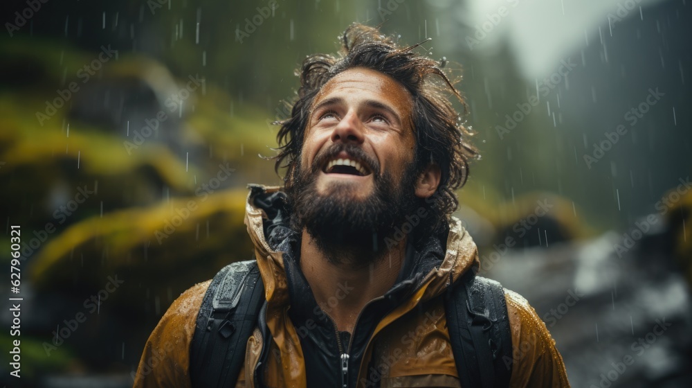 Generative AI - Embracing Rain: Hiker Takes a Deep Breath Amidst Nature's Refreshing Shower Generative AI - Embracing Rain: Hiker Takes a Deep Breath Amidst Nature's Refreshing Shower