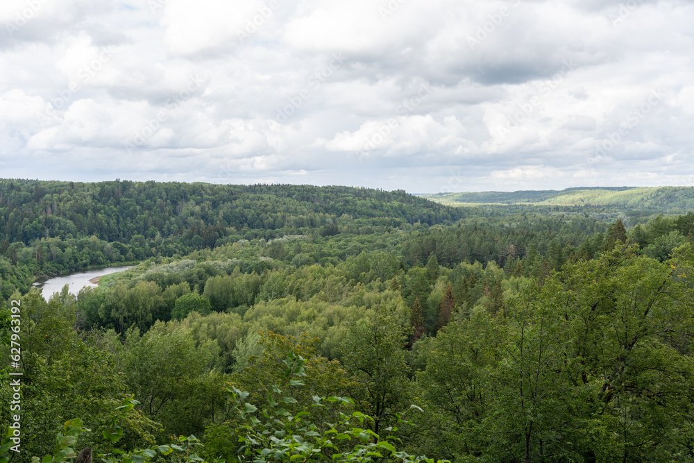 View from Paradizes kalns or Gleznotajkalns over Gauja Valley in Sigulda, Latvia