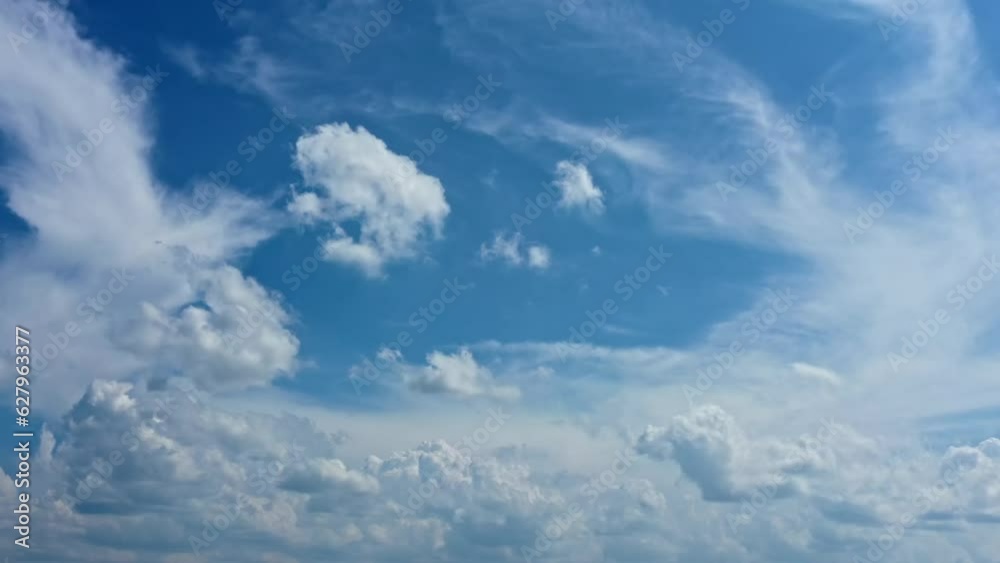 ドローン撮影：夏の青空、雲のハイパーラプス