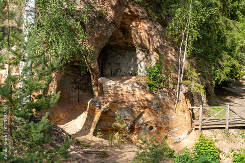 Lustuzis sandstone cliff in Ligatne, Latvia photo