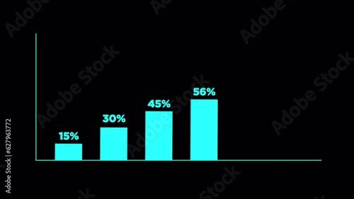 Growing Chart Animation, Increase Bar Chart of Economy, Positive Trend, Transparent, Alpha Channel