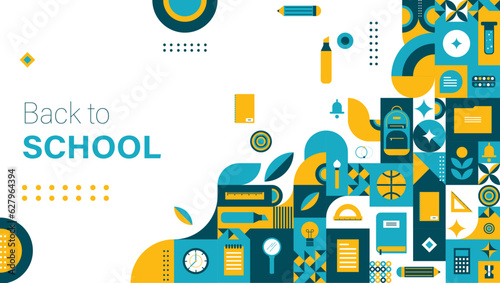 Back to School - School - Colorful Geometric Vector Illustration - Editable School Pictograms - Classroom Tools and Stuff - End of Holidays