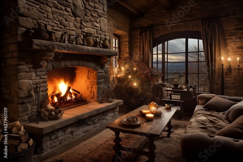 Cozy Fireplace Relaxation and Comfort. AI © Usmanify