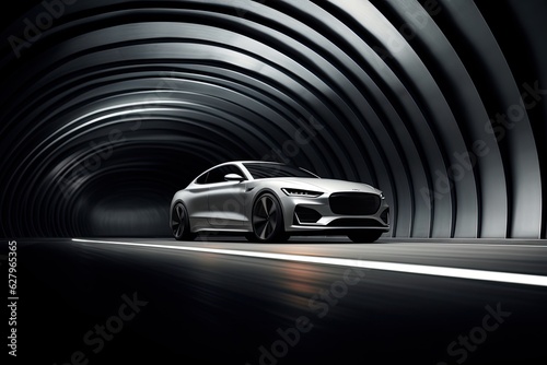 Fotografiet Conceptual image of a sports car driving through a tunnel