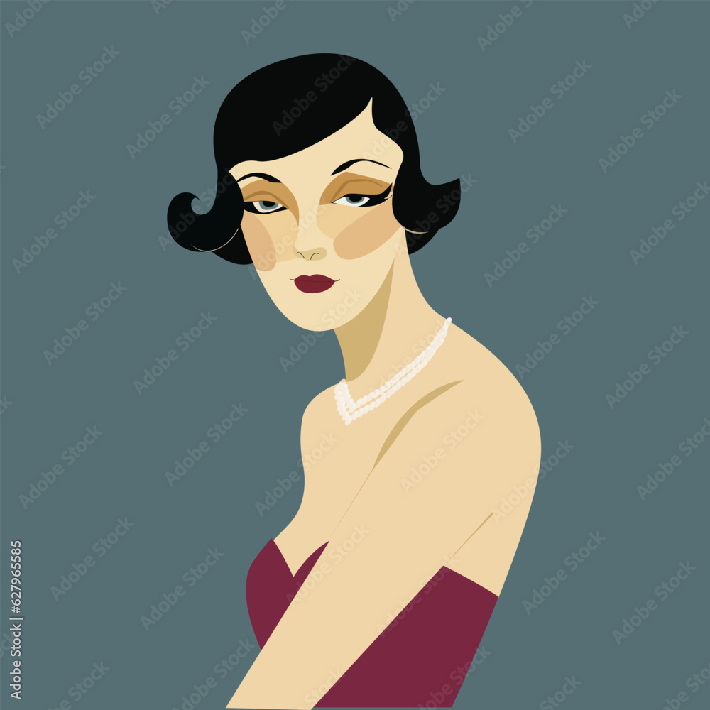 Elegant glamorous young woman.Model in evening dress with short haircut and makeup isolated on background. Female avatar. Elegant glamorous young woman.Model in evening dress with short haircut and makeup isolated on background. Female avatar.