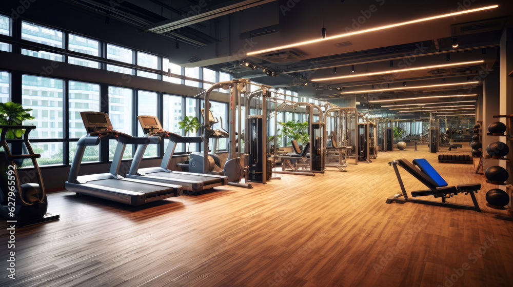 A well-equipped gym centered around fitness and wellness. Generative AI A well-equipped gym centered around fitness and wellness. Generative AI