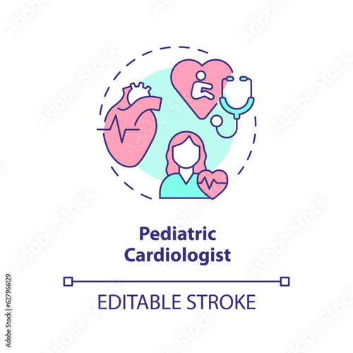 Pediatric cardiologist concept icon. Heart doctor. Disease prevention. Healthcare practitioner. Childcare centre abstract idea thin line illustration. Isolated outline drawing. Editable stroke