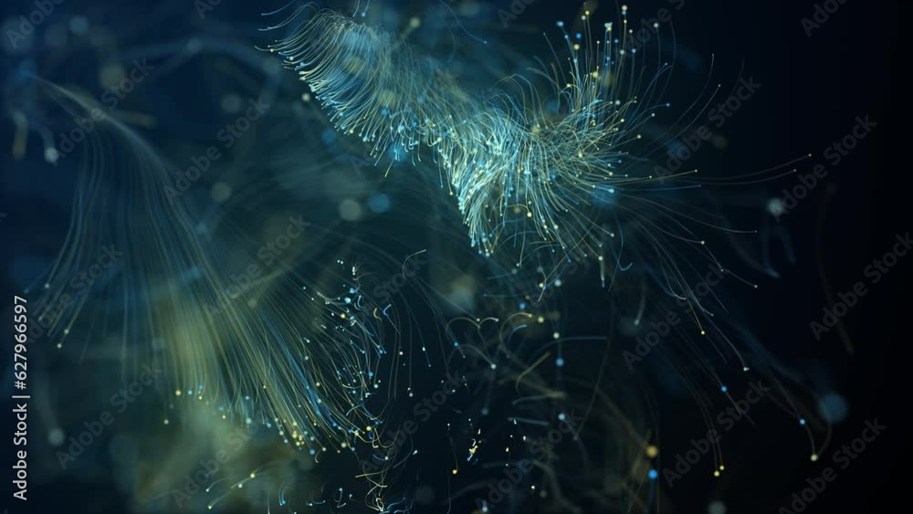 Abstract Particle Background Animation. Futuristic Optical Fibers. Electrical Signals Flowing Inside Of Complex Network Abstract Particle Background Animation. Futuristic Optical Fibers. Electrical Signals Flowing Inside Of Complex Network