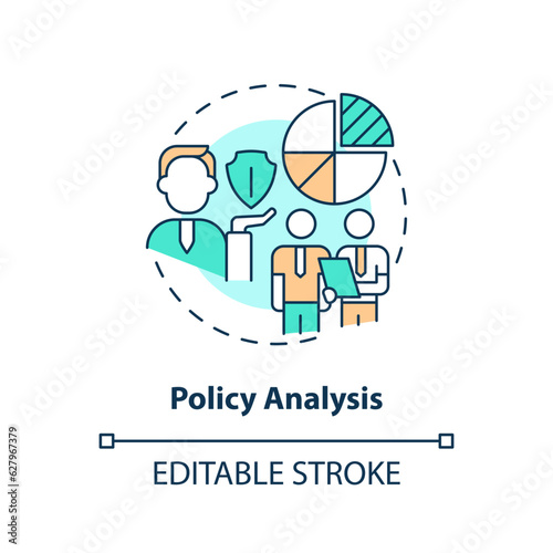 Editable policy analysis icon concept, isolated vector, lobbying government thin line illustration.