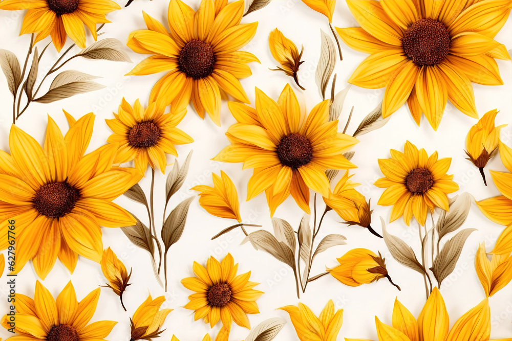 Sunflower seamless pattern. Yellow daisy on off-white background, ai generated, Perfect ornament for fashion fabric or other printable covers