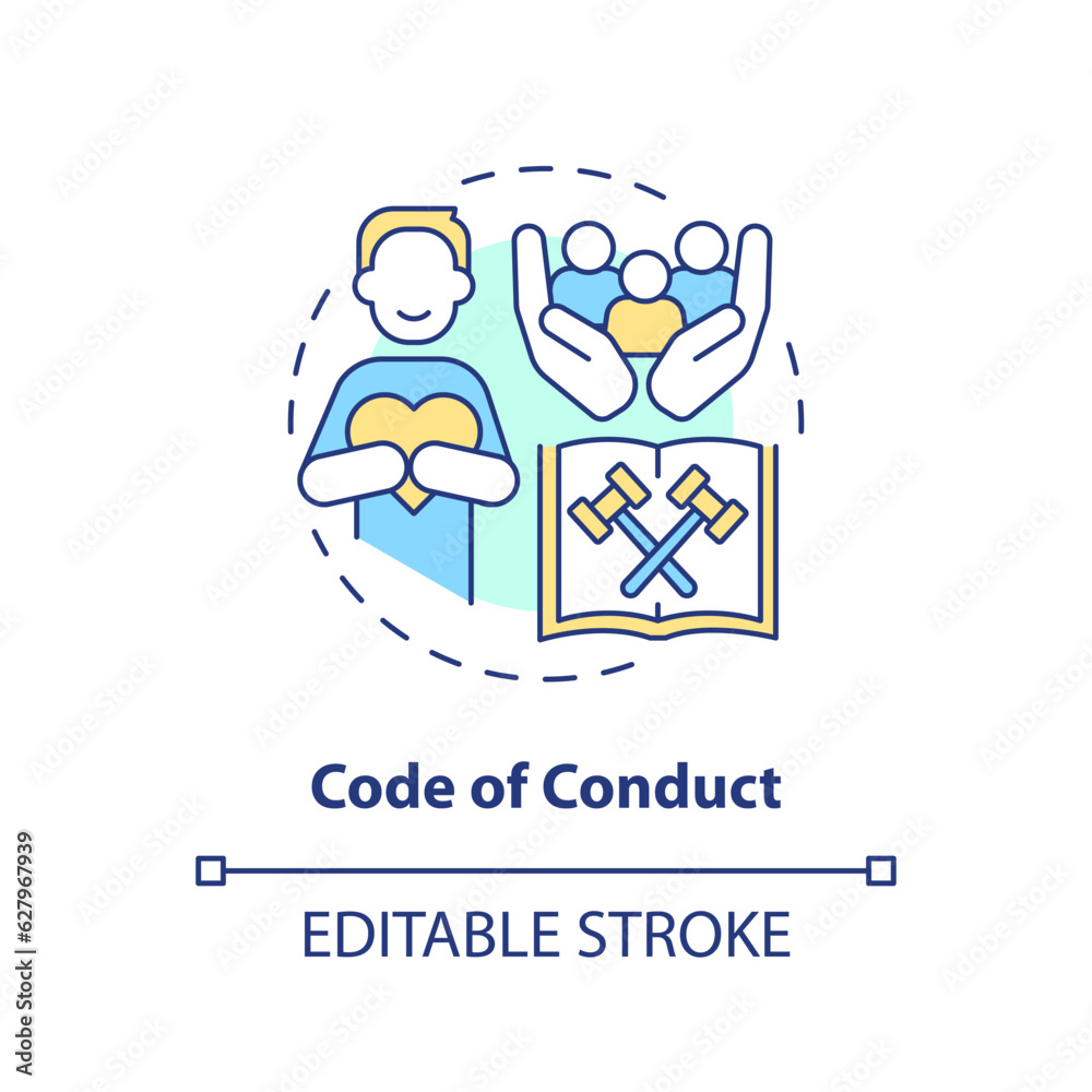 Editable code of conduct icon concept, isolated vector, lobbying government thin line illustration. Editable code of conduct icon concept, isolated vector, lobbying government thin line illustration.
