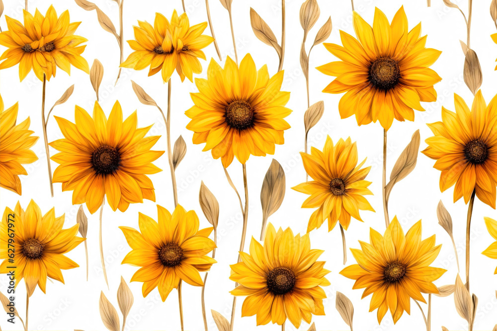 Sunflower seamless pattern. Yellow daisy on off-white background, ai generated, Perfect ornament for fashion fabric or other printable covers Sunflower seamless pattern. Yellow daisy on off-white background, ai generated, Perfect ornament for fashion fabric or other printable covers