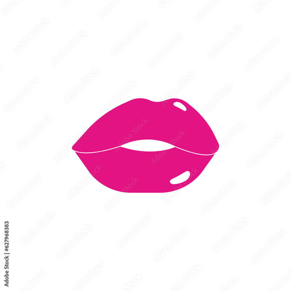 Sticker lips in the doll style. Pink color. Flat illustration isolated on white background. Vector illustration