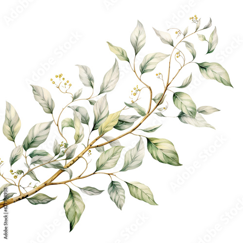 leaves and branches ,watercolor style,invitation card element.Created with Generative AI technology
