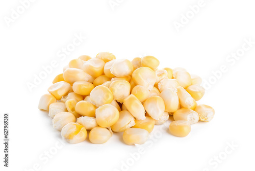 Heap of corn kernels on white background
