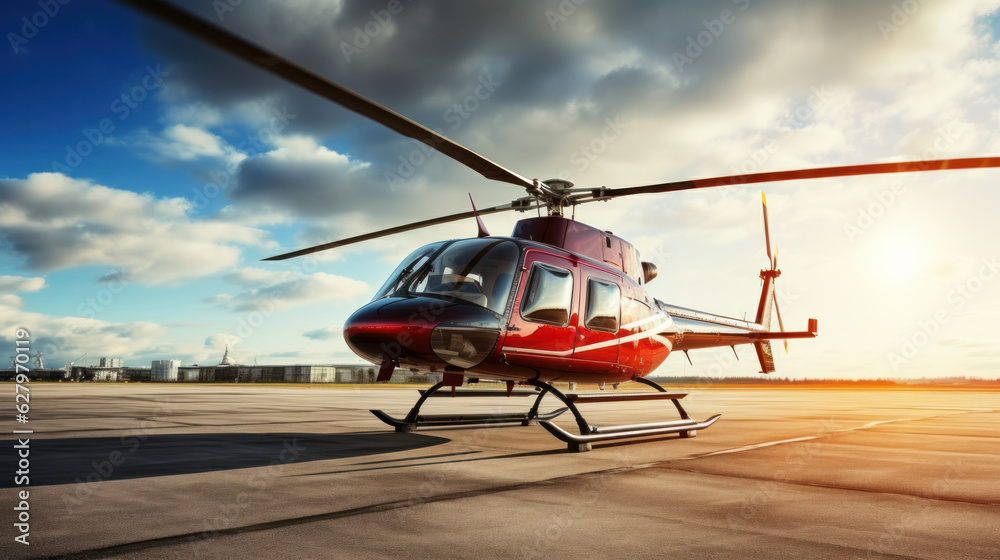 Fototapeta premium Aerotaxi waiting for passengers on heliport landing zone