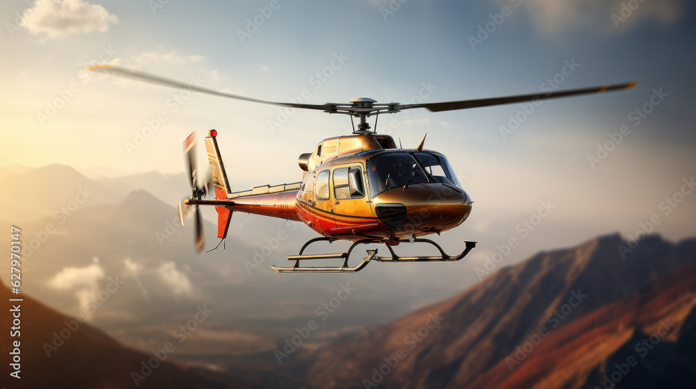 Helicopter flying in the blue sky Helicopter flying in the blue sky
