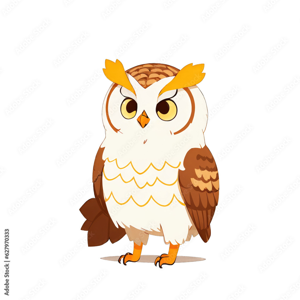 Fototapeta premium Cute cartoon owl isolated with no background. Illustration for children of a bird.