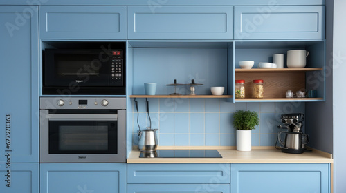 Luxury kitchen corner design with dark blue