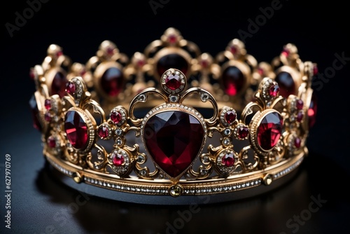 Exquisite Ruby-Studded Gold Crown. AI